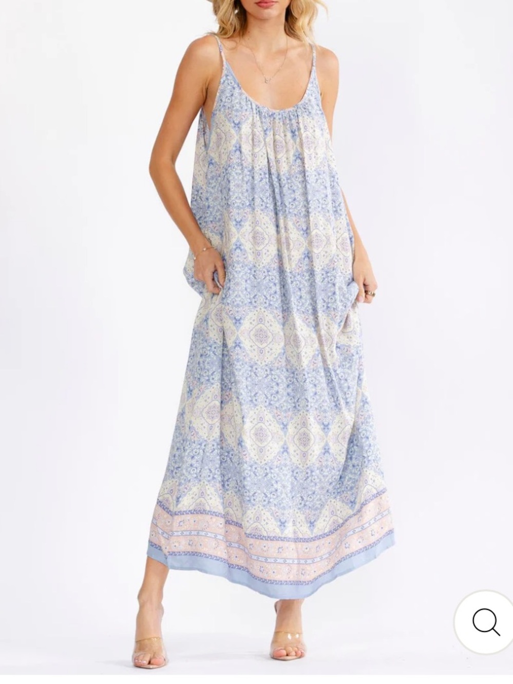 Boho NWT Summer Spell Blue Paisley Maxi Dress size S-M-L - Picture 2 of 4